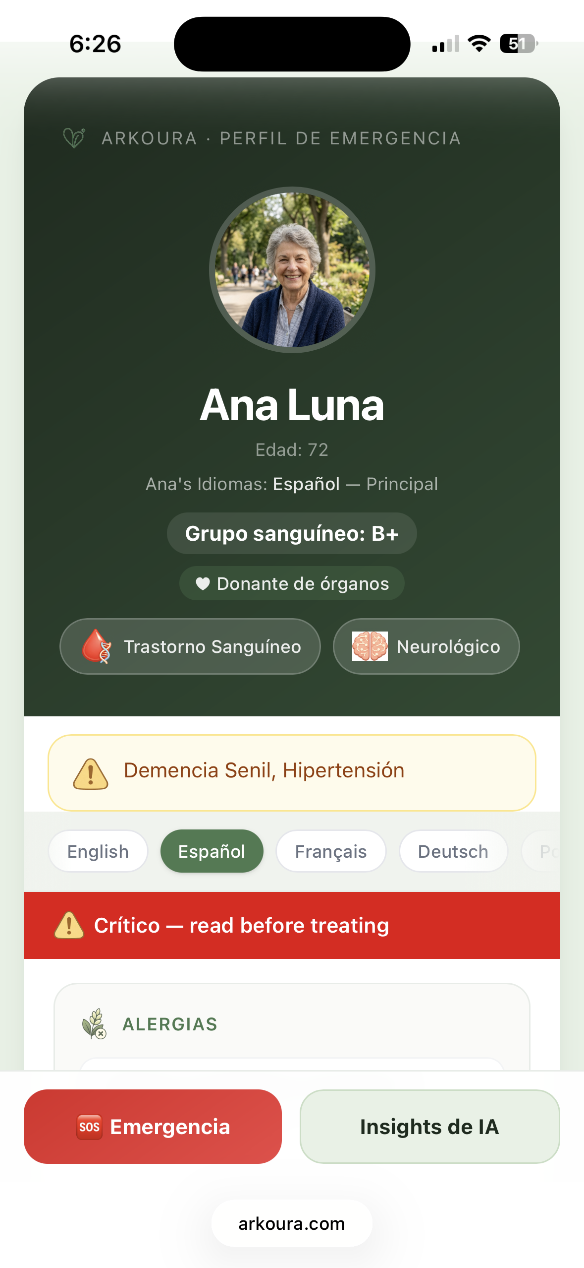 Personal emergency profile